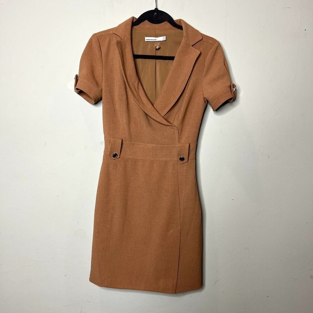 Karen Millen Blazer Sheath Dress Womens Size 6‎ Camel Short Sleeve Wrap V-Neck